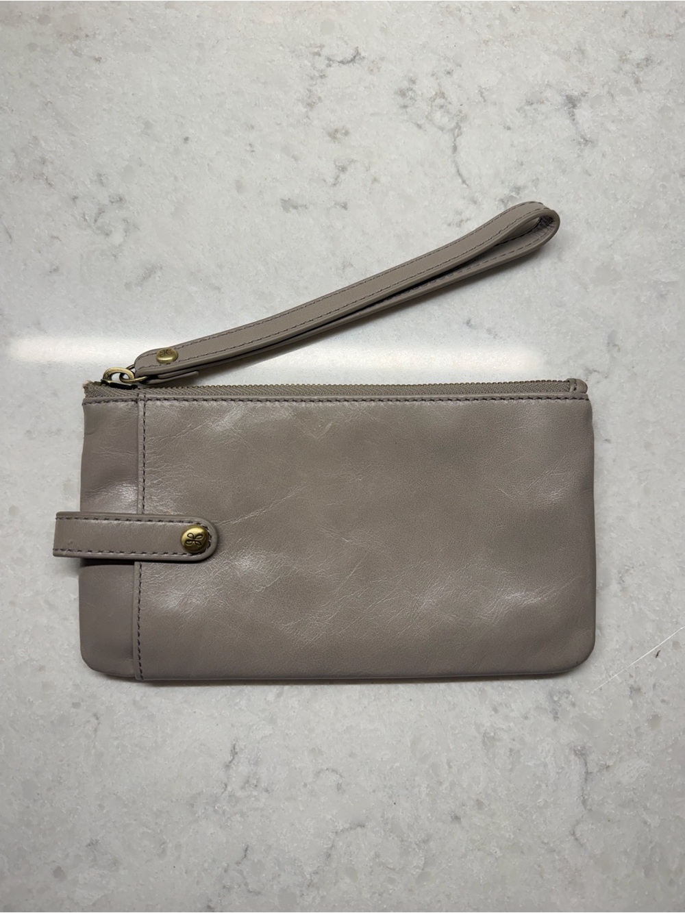 HOBO Leather Wristlet Clutch in Taupe